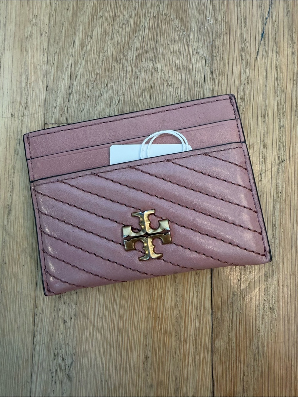 Tory Burch Rose Quilted Card Holder with Gold Logo